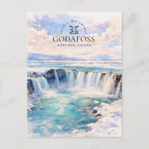 Cartão Postal De Festividades Cachoeira Goðafoss   Islândia do Norte   Aquarela