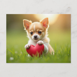 Cartão Postal De Festividades Cachorrinho Chihuahua fofo do Dia dos Namorados