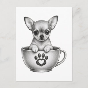Cartão Postal De Festividades Cachorrinho Chihuahua Xícara de Chá