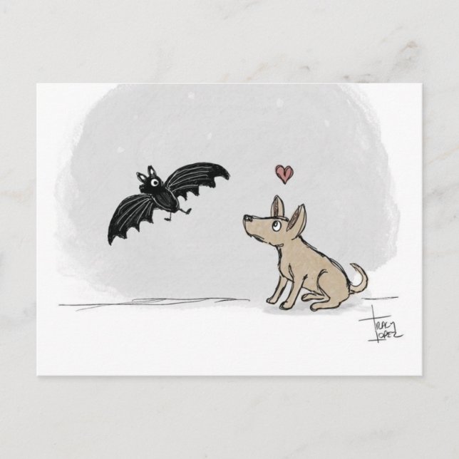 Cartão Postal De Festividades Cachorro apaixonado por um cartão-postal Bat (Frente)