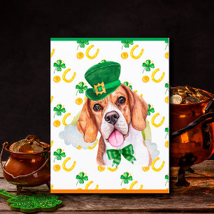 Cartão Postal De Festividades Cachorro Beagle Shamrock Dia de São Patrício