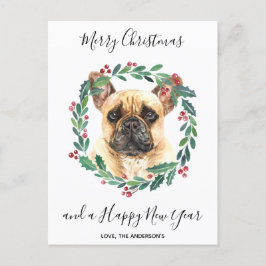 Cartão Postal De Festividades Cachorro Bulldog Francês Elegante Feliz Natal