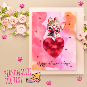 Cartão Postal De Festividades Cachorro Bulldog Francês Laranja Rosa Presente Dia