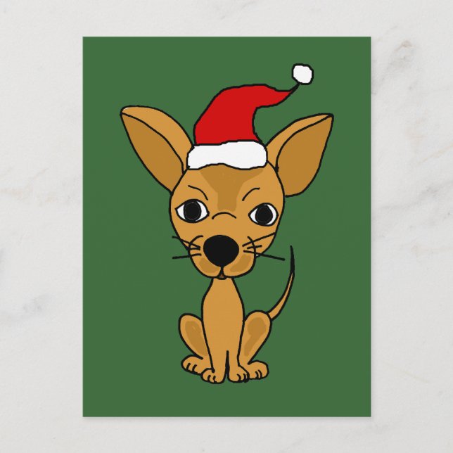 Cartão Postal De Festividades Cachorro Chihuahua engraçado em Santa Hat (Frente)