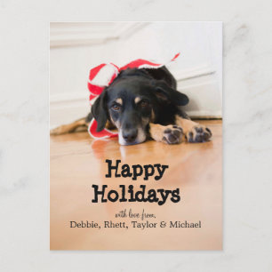 Cartão Postal De Festividades Cachorro com fitas de Natal