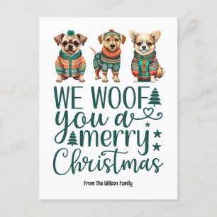 Cartão Postal De Festividades Cachorro com Sweater Nós lhe damos um feliz Nata