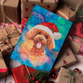 Cartão Postal De Festividades Cachorro da Raça Poodle Natal