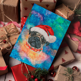Cartão Postal De Festividades Cachorro da Raça Pug Natal