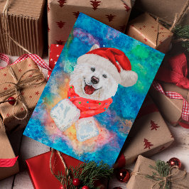 Cartão Postal De Festividades Cachorro da Raça Samoyed Natal