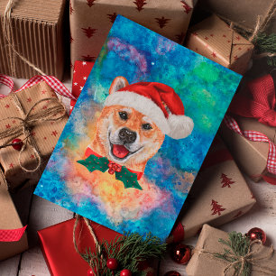 Cartão Postal De Festividades Cachorro da Raça Shiba Inu Natal