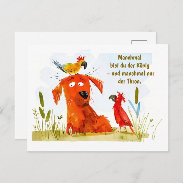 Cartão Postal De Festividades Cachorro de Aquarela com Duas Partes (Frente/Verso)