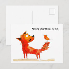 Cartão Postal De Festividades Cachorro de Aquarela e Pássaro na Cauda