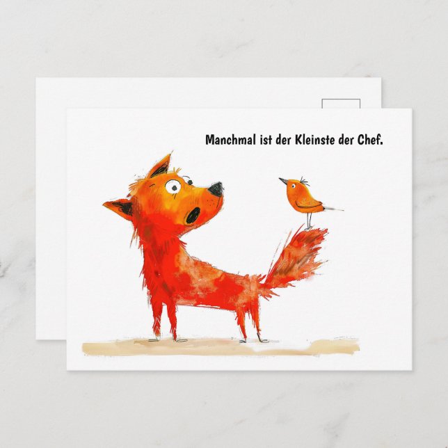 Cartão Postal De Festividades Cachorro de Aquarela e Pássaro na Cauda (Frente/Verso)
