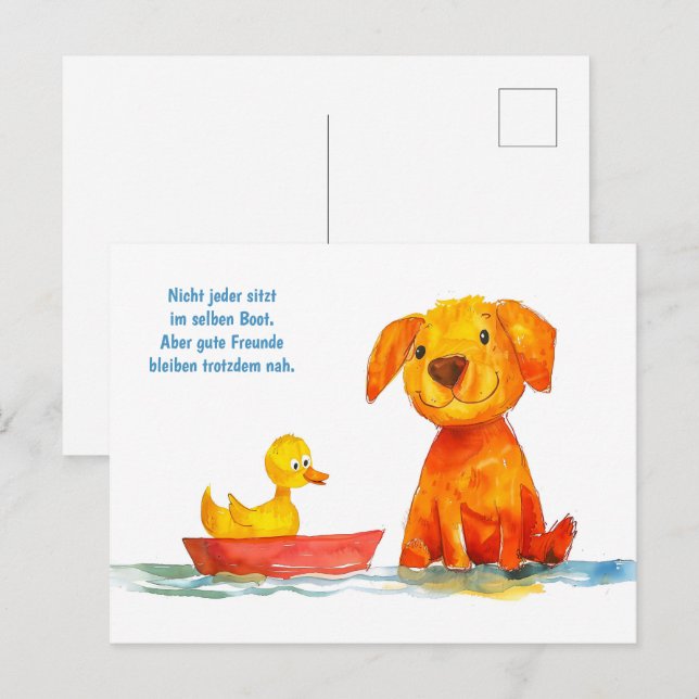 Cartão Postal De Festividades Cachorro de história em quadrinhos em aquarela ass (Frente/Verso)