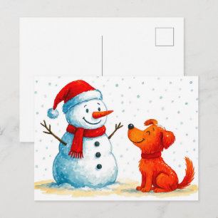 Cartão Postal De Festividades Cachorro de história em quadrinhos em aquarela com