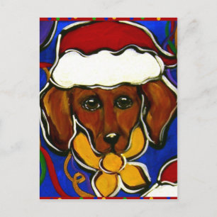 Cartão Postal De Festividades Cachorro de Natal Fofo Dachshund
