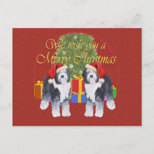 Cartão Postal De Festividades Cachorro de Pastoreio Inglês Antigo Natal
