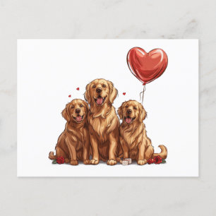 Cartão Postal De Festividades Cachorro do dia de os namorados Ouro