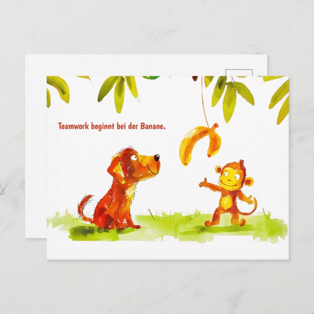 Cartão Postal De Festividades Cachorro e Macaco Querem Banana (Frente/Verso)
