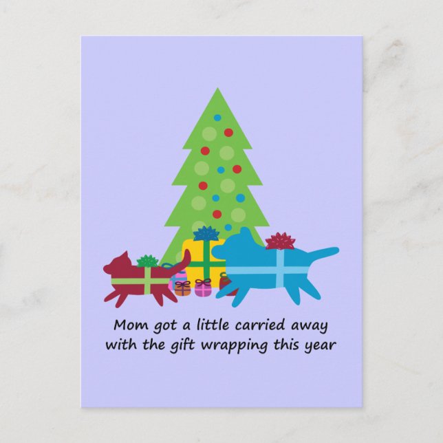 Cartão Postal De Festividades Cachorro Engraçado e Presentes de Natal de Gato (Frente)