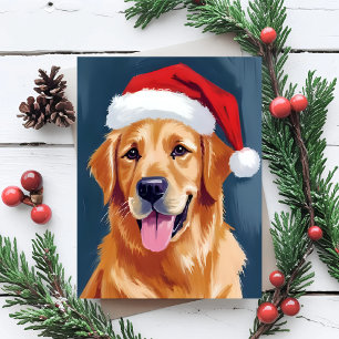 Cartão Postal De Festividades Cachorro Golden Retriever Alegre Cachorro com Ch