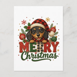 Cartão Postal De Festividades Cachorro Salsicha Natal Feliz