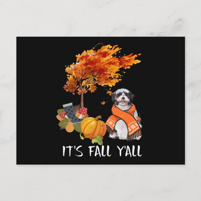 Cartão Postal De Festividades Cachorro | Shih Tzu é Fall Yall (Frente)