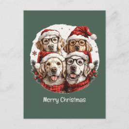 Cartão Postal De Festividades Cachorros de varejo de Ouro de Natal