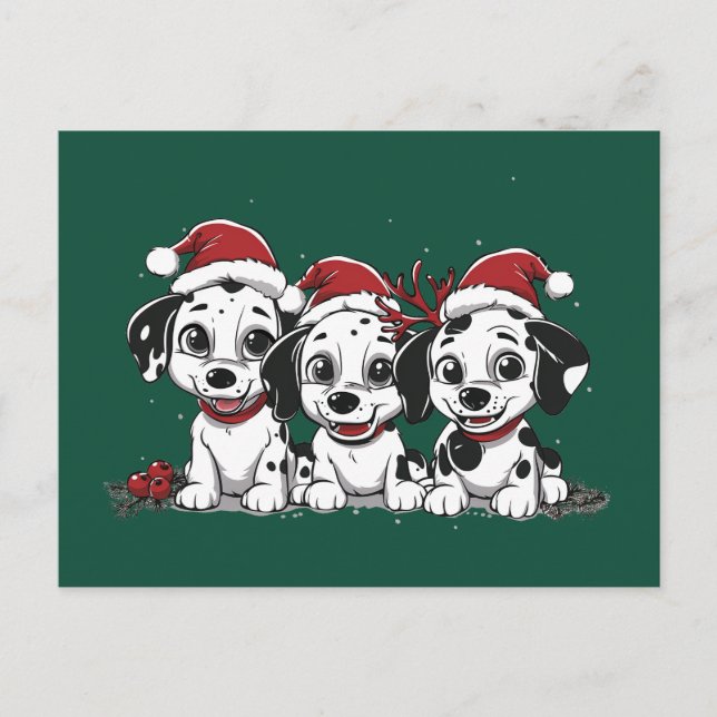 Cartão Postal De Festividades Cães Dalmacianos Feliz de Natal (Frente)