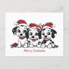 Cartão Postal De Festividades Cães Dalmacianos Feliz de Natal