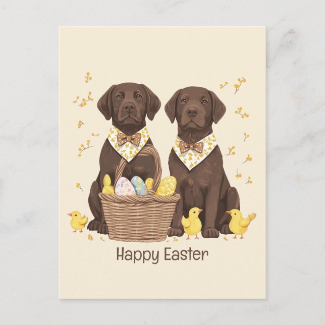 Cartão Postal De Festividades Cães de felz pascoa de chocolate Labrador (Frente)