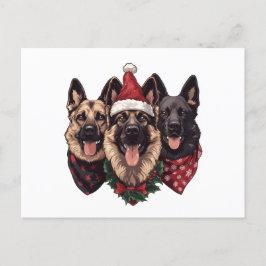 Cartão Postal De Festividades Cães de German shepherd Feliz de Natal