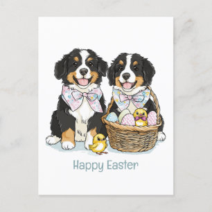 Cartão Postal De Festividades Cães de Montanha felz pascoa Bernese