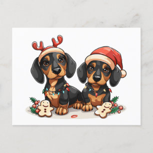 Cartão Postal De Festividades Cães de Natal Dachshund