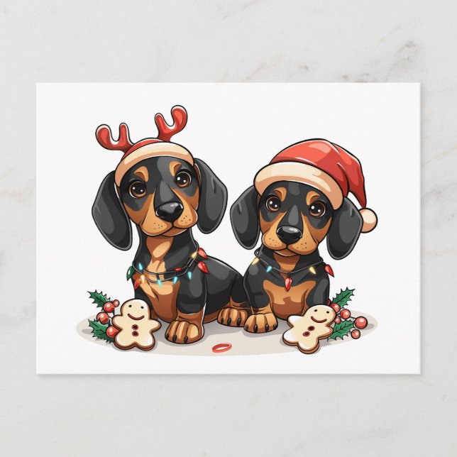 Cartão Postal De Festividades Cães de Natal Dachshund (Frente)