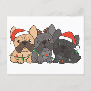 Cartão Postal De Festividades Cães de Natal de Bulldog Franceses