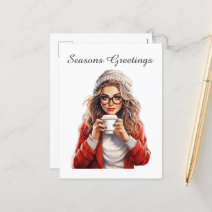 Cartão Postal De Festividades Café Festivo Dama de café adiciona texto Feriado