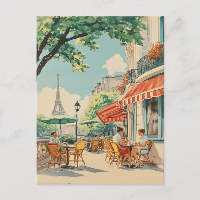 Cartão Postal De Festividades Café Parisiense com Vista Eiffel (Frente)