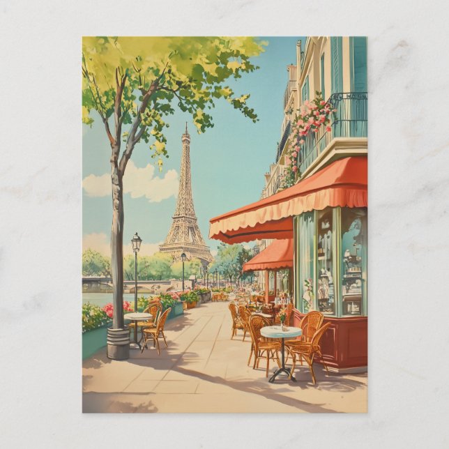 Cartão Postal De Festividades Café Parisiense com Vista Eiffel (Frente)