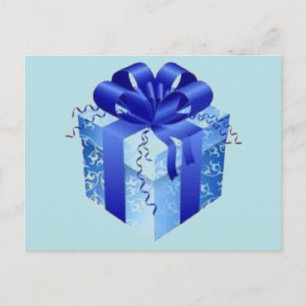 Cartão Postal De Festividades Caixa de Presente Azul com Fita Azul