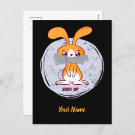 Cartão Postal De Festividades Cala-Te, Coelho Engraçado, Design de BD Sarcástico