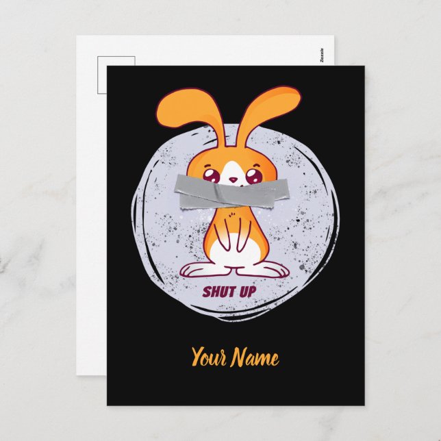 Cartão Postal De Festividades Cala-Te, Coelho Engraçado, Design de BD Sarcástico (Frente/Verso)