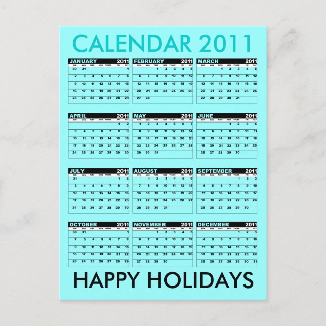 Cartão Postal De Festividades Calendar 2011 Happy Holidays Postcard Blue (Frente)
