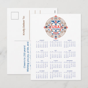 Cartão Postal De Festividades Calendar Happy Birthday EUA 250