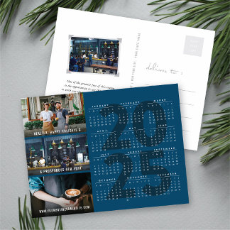 Cartão Postal De Festividades Calendário 2025 - Azul de Ano Novo 3 Foto