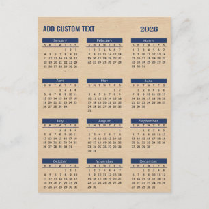 Cartão Postal De Festividades Calendário 2026 com texto personalizado