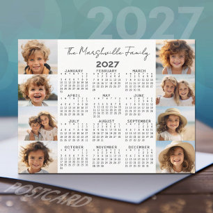 Cartão Postal De Festividades Calendário 2027 - 8 Fotos - Cinza Escuro e Branco