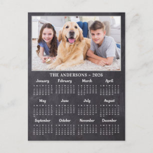 Cartão Postal De Festividades Calendário de Fotos da Família com Cachorro em Qua