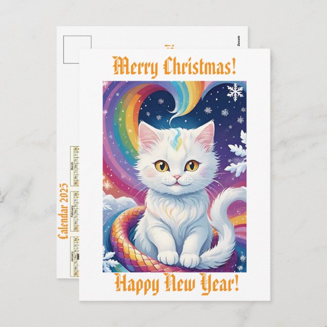 Cartão Postal De Festividades Calendário de Natal para Neve Branca em 2025 (Frente/Verso)