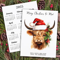 Calendário Highland Cow 2025 Cartão de Natal Feliz